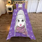 Kışlık giysili kız Desenli Yatak örtüsü ve yastık kılıfı 2li takımı