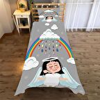 Gökkuşağı kızı Desenli Yatak örtüsü ve yastık kılıfı 2li takımı