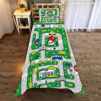 Şehir ve Yol Desenli  Yatak örtüsü ve yastık kılıfı 2li takımı