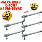 5 Adet Metal Halka Çizgili Mobilya Çekmece Dolap Kulpu Krom-Beyaz 160mm