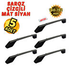 5 Adet Metal Eymen Lüx Mobilya Çekmece Dolap Kulpu Mat Siyah 160-192mm