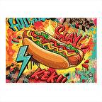 Çizgi Roman Tarzı Sosisli Desenli Ahşap Tablo 35cm X50cm