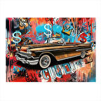 Dolar Desenli Klasik Araba Dekoratif ahşap Tablo 35cm X50cm