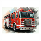 Kırmızı İtfaiye Aracı Tasarım Ahşap Tablo 50cmX 70cm