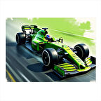 Yeşil Yarış Arabası Desenli Mdf Tablo 25cmX 35cm