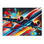 Renkli Uçak Çizimi Modern Ahşap Tablo 25cmX 35cm