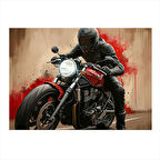 Kırmızı Motosiklet Sürücüsü Hediyelik Ahşap Tablo 25cmX 35cm
