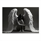 Siyah Beyaz Melek Figürü Mdf poster 35cm X50cm