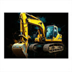 Sarı Ekskavatör Makinesi Hediyelik Ahşap Tablo 25cmX 35cm