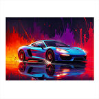 Mavi Spor Araba Işıklar Mdf poster 25cmX 35cm