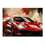 Kırmızı Ferrari Çizimi Dekoratif Mdf Tablo 25cmX 35cm