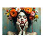 Çiçekli Kadın Portresi Tasarım Mdf Tablo 35cm X50cm