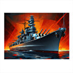 Savaş Gemisi Denizde Tasarım Ahşap Tablo 35cm X50cm