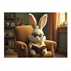 Tavşan Figürü Ofis Ortamında Desenli Mdf Tablo 35cm X50cm