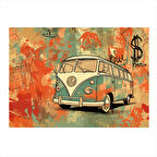 Çizgili Nostaljik Minibüs Tasarım Ahşap Tablo 35cm X50cm