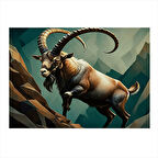 Dağ Keçisi Pozlama Çizimi Modern Ahşap Tablo 35cm X50cm