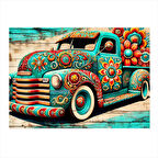 Çiçek Desenli Nostaljik Araba Modern Mdf Tablo 25cmX 35cm