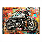 Nostaljik Motosiklet Çizimi Modern Ahşap Tablo 25cmX 35cm