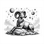 Dağ Keçisi İllüstrasyonu Desenli Ahşap Tablo 35cm X50cm