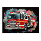 Kırmızı İtfaiye Aracı Dekoratif Mdf Tablo 35cm X50cm