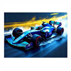 Mavi Formula 1 Arabası Dekoratif ahşap Tablo 35cm X50cm