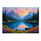 Renkli Dağ Gölü Manzarası Art Mdf Poster 25cmX 35cm