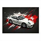 Beyaz Spor Araba Aksiyonu Desenli Mdf Tablo 50cmX 70cm