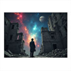 Yıldızlı Gece Gezgin Figürü Mdf poster 35cm X50cm