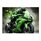 Yeşil Spor Motosiklet Tasarımı Dekoratif Mdf Tablo 35cm X50cm