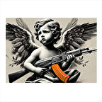 Silahlı Melek İllüstrasyonu Art Mdf Tablo 25cmX 35cm