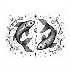 Balık Figürleri Zodyak Tasarımı Tasarım Ahşap Tablo 25cmX 35cm