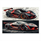 Kırmızı Spor Araba Çizimi Modern Mdf Tablo 35cm X50cm