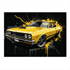 Sarı Klasik Araba Çizimi Art Mdf Tablo 25cmX 35cm
