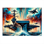 Savaş Uçağı Gemi Konsepti Model Ahşap Tablo 25cmX 35cm