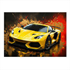 Sarı Spor Araba Çizimi Art Mdf Tablo 35cm X50cm