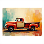 Kırmızı Nostaljik Kamyonet Modern Mdf Tablo 35cm X50cm