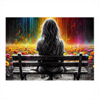 Bankta Oturan Kadın Silueti Dekoratif ahşap Tablo 35cm X50cm