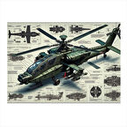 Teknik Apachie Helikopter Çizimi Model Mdf tablo 25cmX 35cm