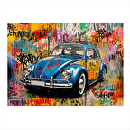 Mavi Retro Vosvos Çizimi Art Mdf Poster 25cmX 35cm