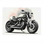 Siyah Beyaz Motosiklet Çizimi Modern Mdf Tablo 25cmX 35cm