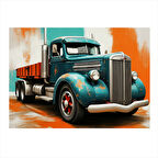 Mavi Nostaljik Kamyonet Modern Ahşap Tablo 25cmX 35cm