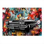 Grafitili Klasik Araba Model Ahşap Tablo 35cm X50cm