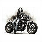 Siyah Beyaz Motosiklet Portresi Hediyelik Ahşap Tablo 50cmX 70cm