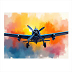 Gökyüzünde Pervaneli Uçak Mdf Tablo 35cm X50cm