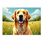 Çayırda Mutlu Golden Köpek Mdf poster 50cmX 70cm