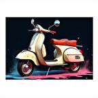 Krem Rengi Vespa Motosiklet Modern Ahşap Tablo 25cmX 35cm