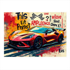 Grafitili Kırmızı Spor Araba Dekoratif Mdf Tablo 25cmX 35cm