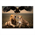 Kavga Yapan Aslanlar Ve Kartallar Dekoratif ahşap Tablo 25cmX 35cm