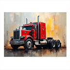 Kırmızı Uzun Yol Tırı Tasarım Ahşap Tablo 35cm X50cm