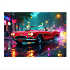 Kırmızı Klasik Spor Araba Gece Dekoratif Mdf Tablo 35cm X50cm